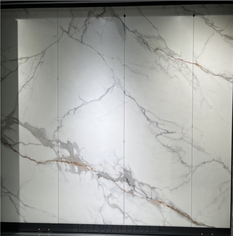 High Quality Luxury White Sintered Stone  Gold Line Wall