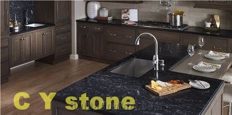 Artificial Quartz Black Kitchen Countertops, Worktops