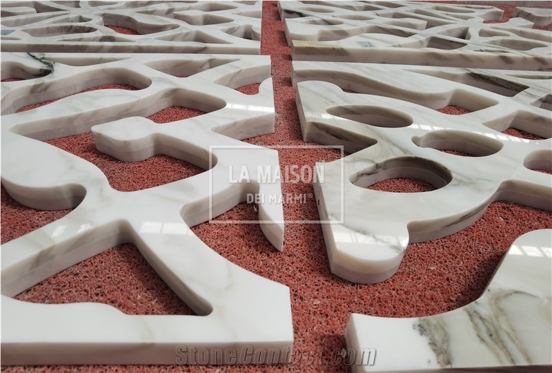Calacatta Natural Marble Carved Cnc Jali Art Works For Wall