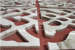Calacatta Natural Marble Carved Cnc Jali Art Works For Wall