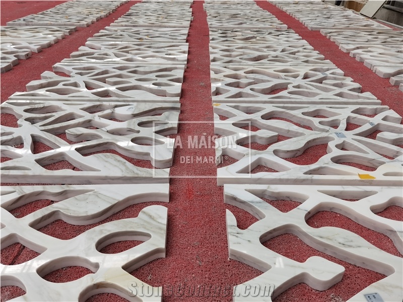 Calacatta Natural Marble Carved Cnc Jali Art Works For Wall
