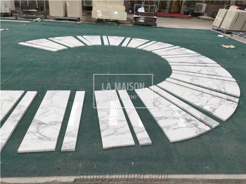Calacatta Natural Marble Interior Spiral Staircase Steps And Riser