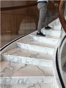 Calacatta Natural Marble Interior Spiral Staircase Steps And Riser