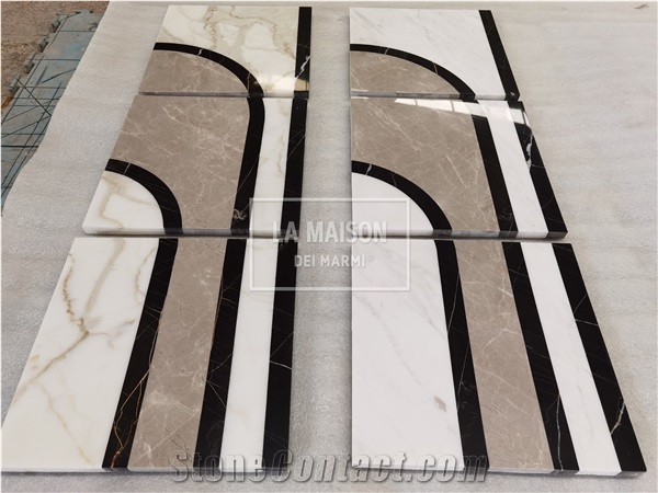 Calacatta White/Ariston Marble Waterjet Flooring Borders