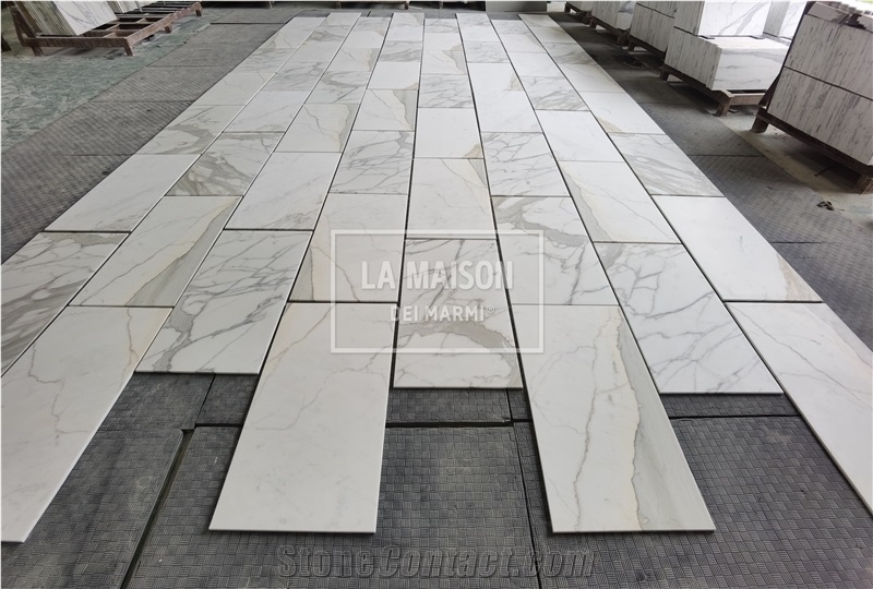 Calacatta White Natural Marble Polished Thin Tiles For Wall