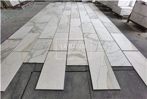 Calacatta White Natural Marble Polished Thin Tiles For Wall