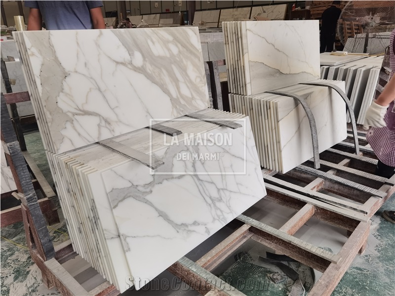 Calacatta White Natural Marble Polished Thin Tiles For Wall