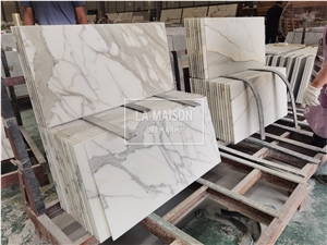 Calacatta White Natural Marble Polished Thin Tiles For Wall