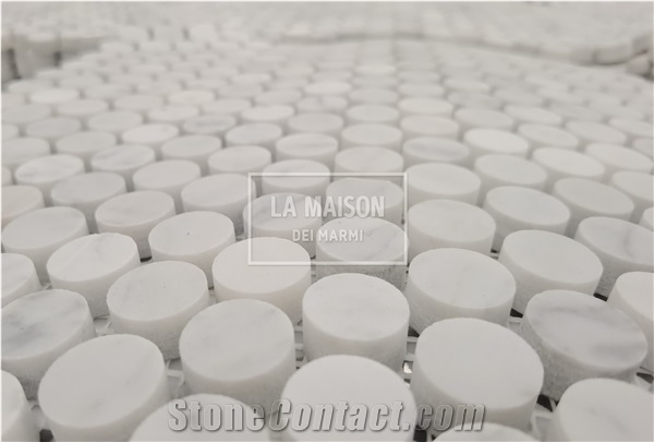 Calacatta White Polished Penny Round Marble Mosaic Tile
