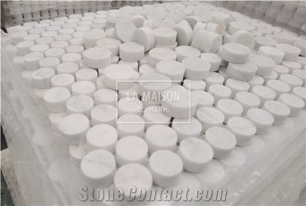 Calacatta White Polished Penny Round Marble Mosaic Tile
