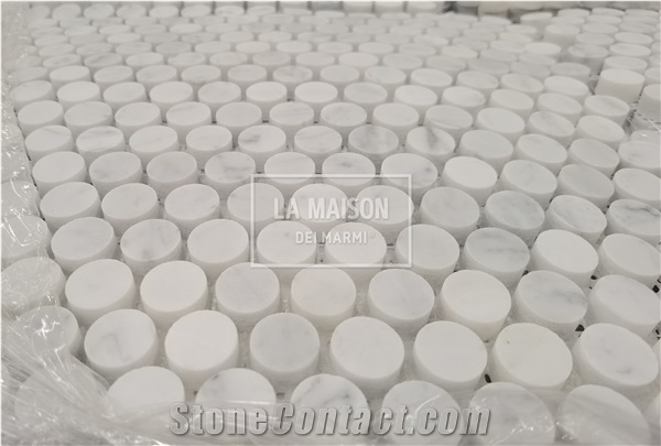 Calacatta White Polished Penny Round Marble Mosaic Tile