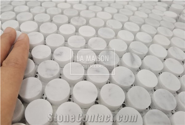 Calacatta White Polished Penny Round Marble Mosaic Tile