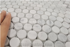 Calacatta White Polished Penny Round Marble Mosaic Tile