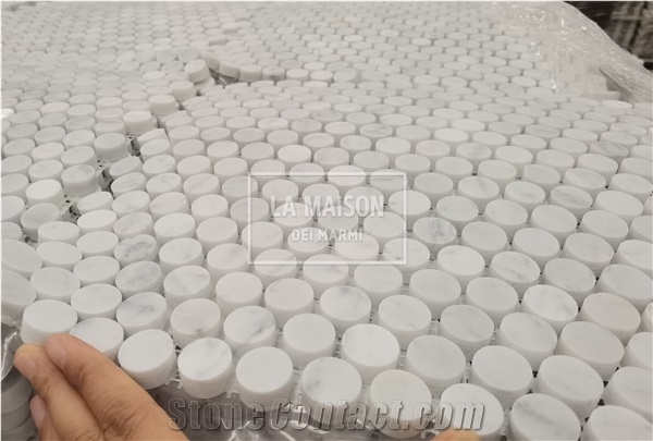 Calacatta White Polished Penny Round Marble Mosaic Tile