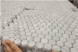 Calacatta White Polished Penny Round Marble Mosaic Tile