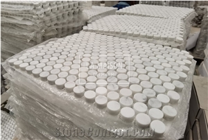 Calacatta White Polished Penny Round Marble Mosaic Tile