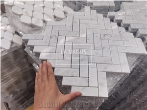 Carrara White Polished Marble Herringbone Mosaic Tile
