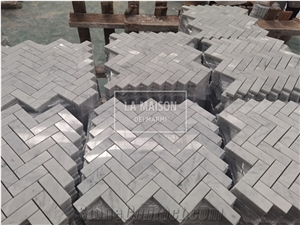 Carrara White Polished Marble Herringbone Mosaic Tile
