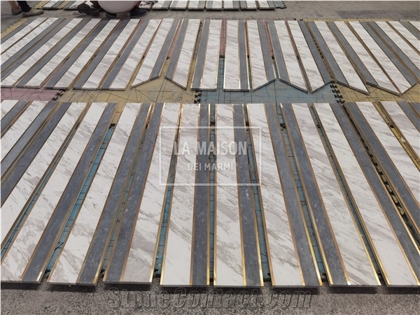 Grey&White Natural Marble Inlay Brass Floor Border Decor
