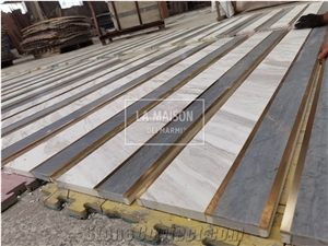 Grey&White Natural Marble Inlay Brass Floor Border Decor