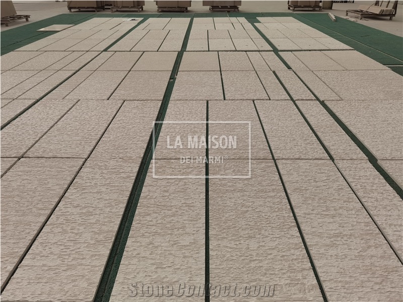 Moca Cream Limestone Hand Chiseled Surface For Outdoor Wall