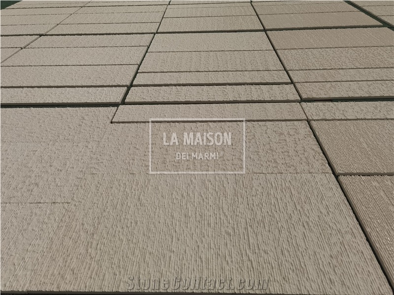 Moca Cream Limestone Hand Chiseled Surface For Outdoor Wall