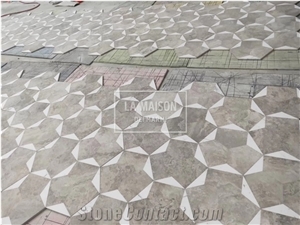 Wooden White Interior Floor Hexagon Waterjet Medallions