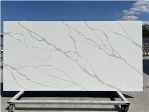 White Calacatta Quartz Stone Slab For Kitchen