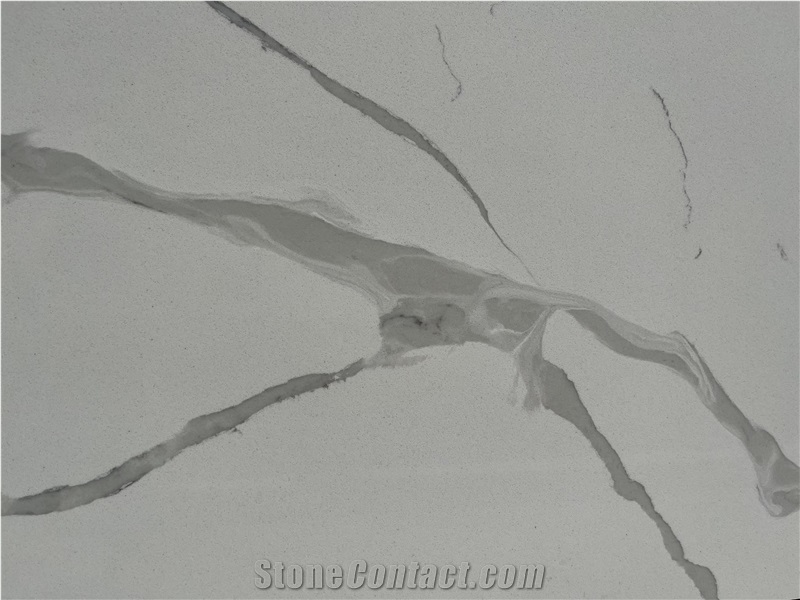 White Calacatta Quartz Stone Slab For Kitchen