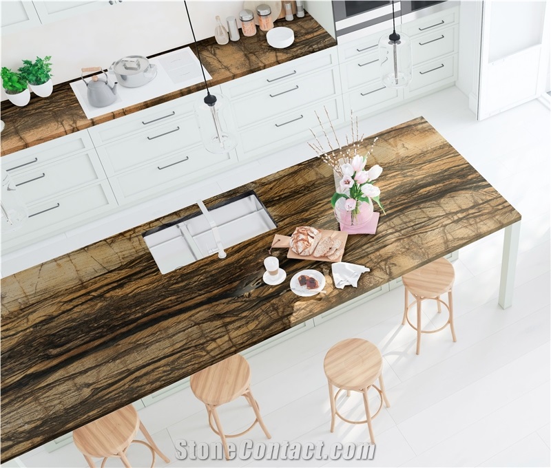 Sandalus Leather Quartzite Itchen Countertop, Island Top