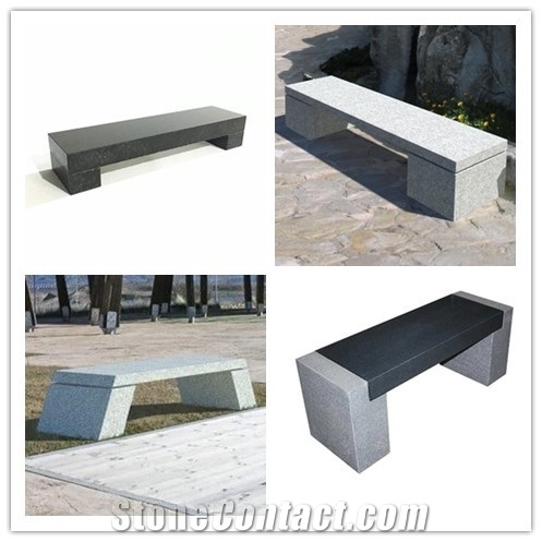 Grey And Back Granite Garden Bench Chair Seat