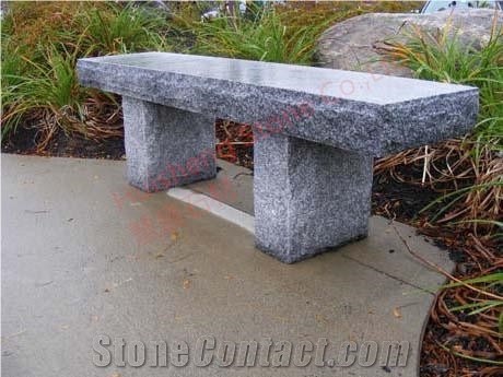 Grey And Back Granite Garden Bench Chair Seat