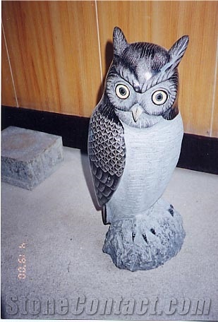 Grey Granite Owl Sculpture, Grey Granite