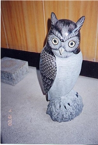 Grey Granite Owl Sculpture, Grey Granite