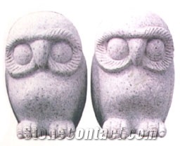 Grey Granite Owl Sculpture, Grey Granite