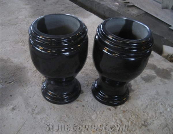 Absolute Black Granite Memorial Candle And Gravestone Vase