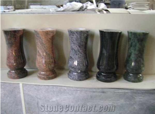 Absolute Black Granite Memorial Candle And Gravestone Vase