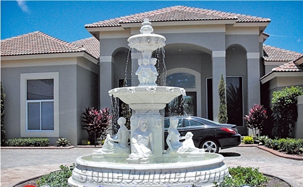 Angel Western Style Human Sculptured White Marble Fountains