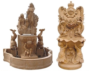 Beauty Sculptured Mixed Color Marble Fountains Statues
