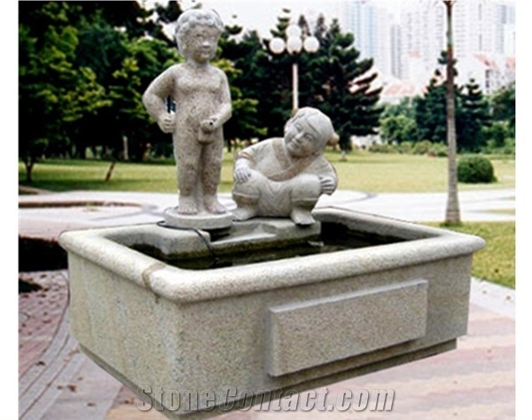 Beige Granite Fountains With Chidren For Sale