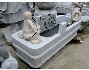 Beige Granite Fountains With Chidren For Sale