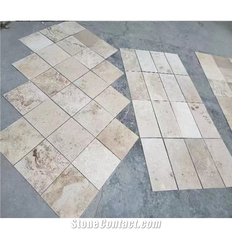 Beige Travertine  French Pattern Paver Tiles For Pool Coping