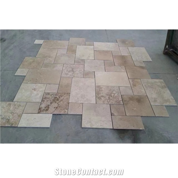 Beige Travertine  French Pattern Paver Tiles For Pool Coping