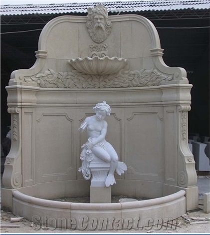 Beige Travertine Hand Carve Sculpture Large Wall Fountain