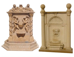 Beige Travertine Hand Carve Sculpture Large Wall Fountain