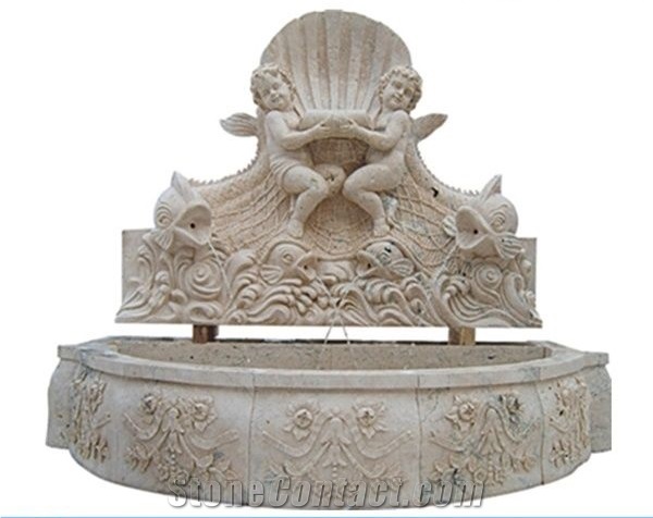 Beige Travertine Hand Carve Sculpture Large Wall Fountain