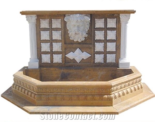 Beige Travertine Hand Carve Sculpture Large Wall Fountain