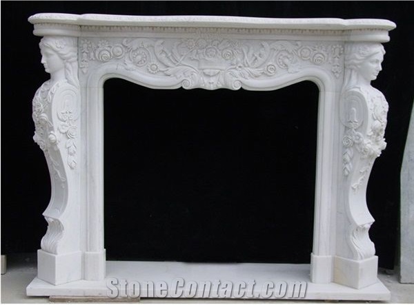 Carved White Marble Fireplace,Mantel Decoration Surround