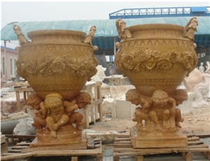 Cheap Beige Travertine Flower Pot & Vases