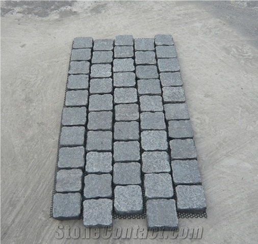 Cheap G654 Dark Grey Granite Flamed Pavers On Mesh